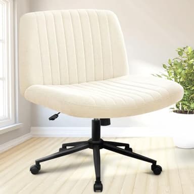 NEO CHAIR Criss Cross Chair with Wheels & Pads Home Office Cross Legged Chairs Ergonomic Computer Desk Task Wide Seat for Bedroom Vanity Comfy Swivel (Beige) - Image 1