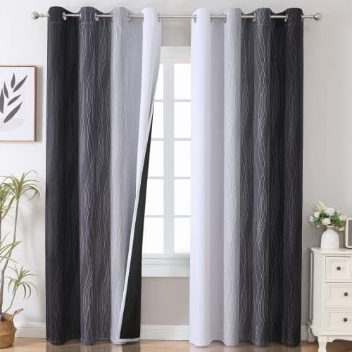 Estelar Textiler Thermal Insulated Blackout Curtains for Bedroom, Ombre Black and Greyish White Blackout Drapes for Living Room, Gradient Full Light Blocking Energy Saving Curtains, 52Wx96L, 2 Panels - Image 1