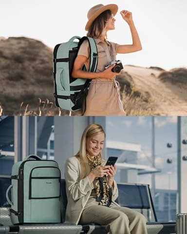 Vancropak Travel Bag, Large 40L Carry on Backpack Airline Approved Expandable Suitcase Daypack, Water Resistant Travel Backpack Overnight Lightweight Luggage Weekender Bag for Flight Men Women, Cyan - Image 10