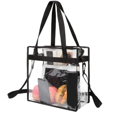 BAGAIL Clear Bags Stadium Approved Clear Tote Bag with Zipper Closure Crossbody Shoulder Bag with Adjustable Strap(12 Inch X 12 Inch X 6 Inch,Black) - Image 1