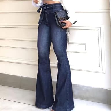 KDF High Waisted Flare Jeans for Women Bell Bottom Jeans with Belt for Women Stretch Wide Leg - Image 2