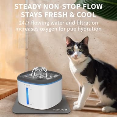AIAUON Cat Water Fountain Ultra Quiet - 84oz/2.5L Cordless Automatic Water Dispenser for Cats, Water Bowl for Pets no Spilling, Cat Feeding & Watering Supplies with 3 Filters & Feeding Mat - Image 2