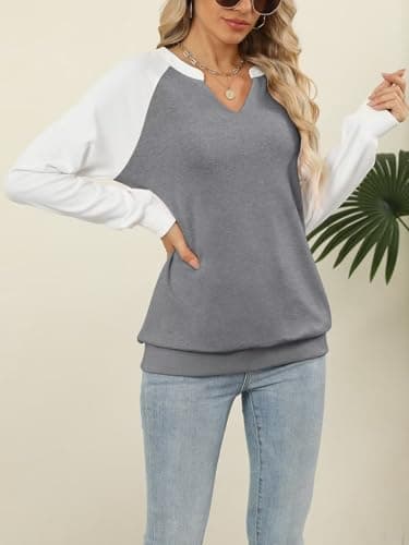 EADINVE Women Casual Long Sleeve V Neck Sweatshirts Cute Loose Fit Lightweight Pullover Tops - Image 5