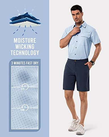 33,000ft Men's UPF 50+ UV Short Sleeve Hiking Fishing Shirt Quick Dry Cooling PFG Sun Protection Shirt for Travel Safari Light Blue - Image 5