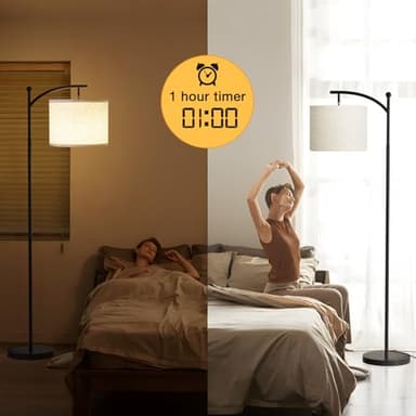Ambimall 60" Floor Lamp with Remote Control and Stepless Dimmable Bulb, Colors Temperature & Brightness Adjustable, Modern Floor Lamps for Living Room（Beige Shade & Black Pole） - Image 5