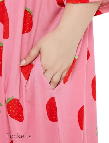 KFUBUO Plus Size Nightgowns for Women Oversized Sleep Tshirts Dress Pjs Lounge Short Sleeves Strawberry Sleepwear With Pocket Fit S-5XL - Image 6