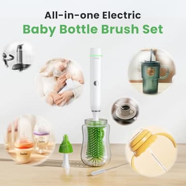 Bestidy Electric Baby Bottle Cleaner Kit for Travel- Rechargeable 360° Rotation Electric Baby Bottle Brush with Replaceable Nipple/Straw Brush, 2-Speed Modes, 50ml Lotion Bottle & Storage Bag, Green - Image 4