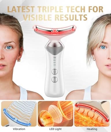 Dopsikn 9-in-1 Red-Light-Therapy-for-Face-and-Neck, Portable Facial Massager Tool with Adjustable Vibration & Thermals for Wrinkles, Double Chin, White - Image 2