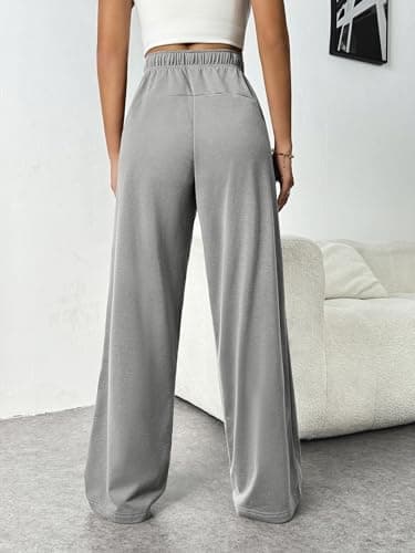 PINSPARK Wide Leg Sweat Pants for Womens High Waisted Baggy Sweatpants Casual Drawstring Workout Pants with Pockets - Image 4
