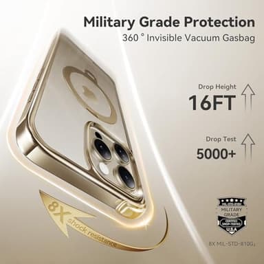 CASEKOO Titanium 360° Rotatable Magnetic Stand for iPhone 15 Pro Case [Compatible with Magsafe][16FT Military Protection] Slim 15 Pro with Kickstand Ring Phone Cover 6.1'', Antique Gold - Image 5