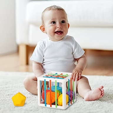 Aprilwolf Montessori Toys for 1 Year Old, Cube & 6 Sensory Shape Blocks, Baby Toys 12-18 Months, Developmental Infant Birthday Gifts for Learning Toddler Age 1 2 3 - Image 5