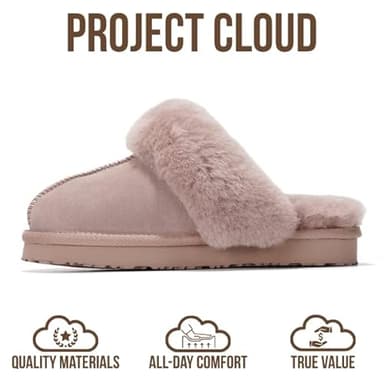 Project Cloud Shearling Slippers for Women Footwear - Genuine Suede Clogs Non-Slip Indoor/Outdoor Scuff Womens Slippers with Memory Foam Insole (Henka, DPINKSUEDE, 5.5) - Image 3