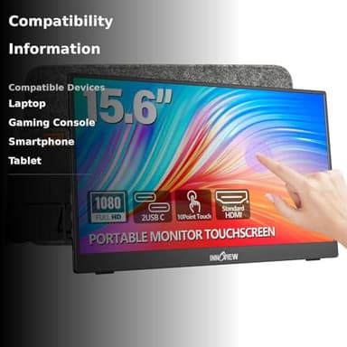 InnoView Portable Monitor Touchscreen 15.6" 1080P 10-Point Touch Screen Monitor Portable with Protective Sleeve Built-in Stand, 1200:1 HDMI USB C Travel Monitors for Laptop, PC, Phone - Image 3