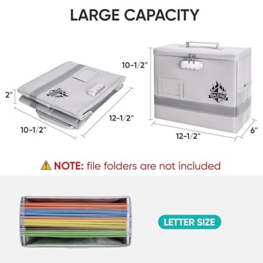 BALEINE Fireproof Document Box with Lock, Portable Fireproof Document Bag Waterproof Fire Proof File Boxes for Documents, File Organizer Box for Important Paperwork (Silver, 12.5''x10.5''x6'') - Image 4