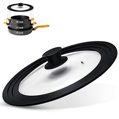 Ydeapi Universal Lid for Pots, Pans and Skillets, Pot Lid With Heat Resistant Silicone Rim and Tempered Glass,Fits 10", 11", 12" Diameter Pots and Pans - Image 1