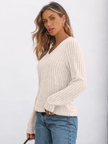 AUTOMET Womens V Neck Long Sleeve Shirt Fall Fashion Tops Tunic Dressy Casual Sweater Clothes Cute Trendy Work Outfits 2025 Apricot M - Image 3