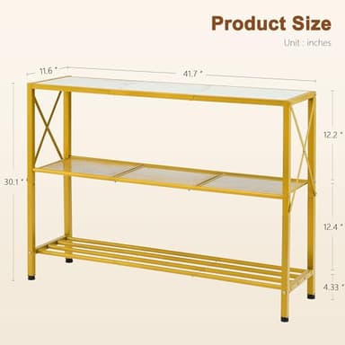 Hoctieon Gold Console Table, 3 Tier Entryway Table, Hallway Table, Narrow Sofa Table with Shelves, Entrance Table for Entryway, Gold and White - Image 3