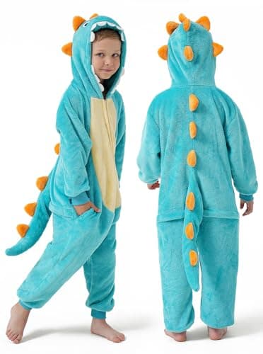 DILUFUN Kids Boys Girls Dinosaur Onesie Costume,One Piece Pajamas,Halloween Funny Animal Onesie Cosplay Costume Sleepwear,Dinosaur GR 7-8Y - Image 2