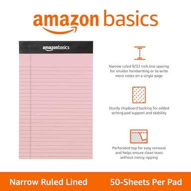 Amazon Basics Narrow Ruled 5-Inch by 8-Inch Lined Writing Note Pads, 6 Count (50 Sheet Pads), Multicolor - Image 2