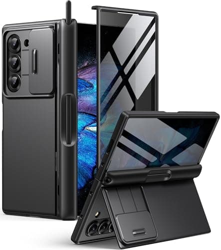 BERFY for Z Fold 6 Case with Privacy Screen Protector, [Anti Spy] Built-in S Pen Holder, Slide Camera Cover, Hidden Kickstand, Full Body Shockproof Slim Phone Case for Samsung Galaxy Z Fold 6, Black - Image 1