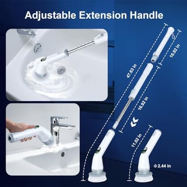 LABIGO Electric Spin Scrubber LA4 Pro, Dual Speed Bathroom Scrubber with Display & 6 Replacement Cleaning Heads, Cordless Power Scrubber with Adjustable & Detachable Handle for Bathroom Floor Tile - Image 3