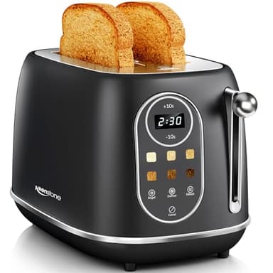 Keenstone Smart Touch Screen Toaster 2 Slice, Retro Wide Slot Stainless Steel Toaster with 6 Browning Levels, Reheat & Defrost, for Bagel, Toast, Bread, Removable Crumb Tray, Black - Image 1