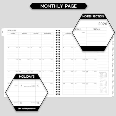 2026 Planner - Planner 2026 Weekly and Monthly, Jan. 2026 - Dec. 2026, 8" x 10", with Tabs, Thick Paper, Spiral Binding, Classic Black - Image 3