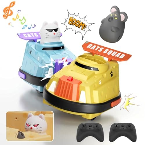 deependo 2 Pack Remote Control Car, RC Ejecting Bumper Car for Kids, Cat and Rat War Cheese Bumper Car, Car Toys for Ages 5-7, Christmas Birthday Gifts Toys for 3 4 5 6+ Year Old Boys Girls