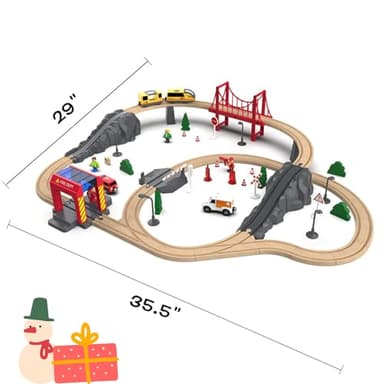 Giant bean 72PCS Fire Station Wooden Train Track Electric Train Set, Gift Packed Toy Railway Kits for Kids, Toddler Boys and Girls 3,4,5 Years Old and Up, Christmas Birthday Gift Toy for Kids - Image 10