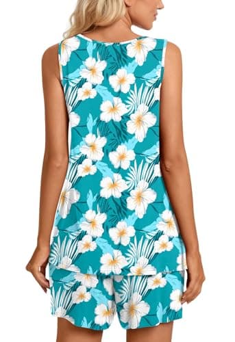 TAOHUADAO Womens Summer 2 Piece Pajama Sets, Sleeveless Tunic Tops with Shorts, Lounge Sleepwear Ladies Pjs Sets with Pockets 4XL, Blue-White Freesias - Image 4