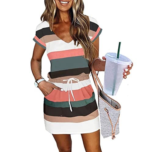 Womens Summer Dress Lantern Sleeve Square Neck Tie Front A-Line Double Layer Hem Mini Dresses - Image 1