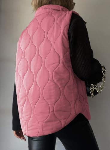 EVALESS Womens Fashion Cropped Puffer Vest Fall 2025 Lightweight Quilted Stand Collar Sleeveless Button Down Jackets Winter Warm Coat Outerwear Gilet with Pockets Pink X-Large - Image 4
