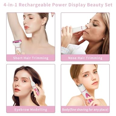 Beanify Electric Razor for Women Men,4 in 1 Painless Ladies Wet & Dry Body Razors and Facial Hair Remover,Rechargeable Led Display Hair Removal Kit for Nose Face Body Leg Bikini Hair (Green) - Image 2