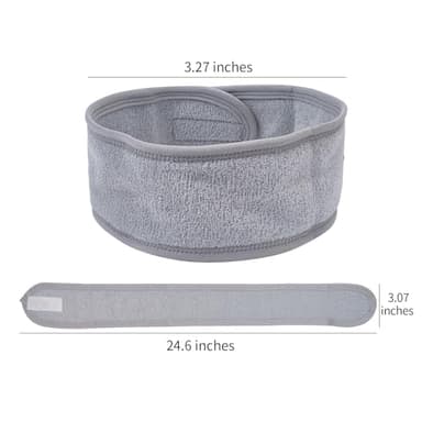 HFZRZFH 3-Pack Adjustable Velcro Terry Cloth Spa Headbands for Women - For Face Washing, Skincare, Makeup, and Shower (Gray, White, Black) - Image 8