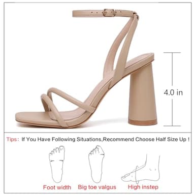 RIBONGZ Nude Strappy High Heels for Women Prom Heeled Sandals Square Open Toe Ankle Strap Chunky Wedding Bridal Shoes Block High Heels for Party Dress 7.5 - Image 2