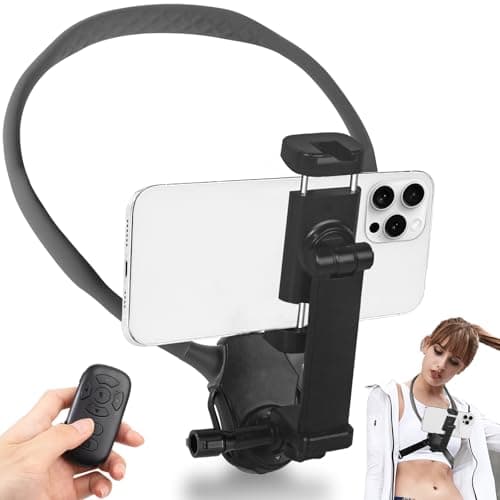 XLMJDZQ Phone Chest Mount,Magnetic Neck Chest Mount with Wireless Remote,Neck Holder for iPhone Android Phones,POV Phone Holder(Gray Shelf Model) - Image 1