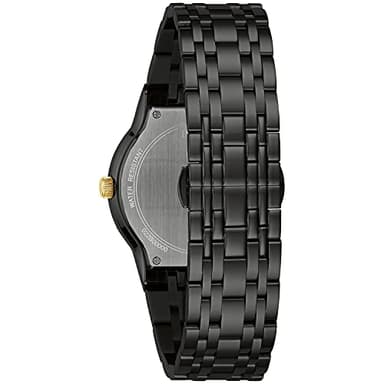 Bulova Men's Modern Black Ion-Plated Stainless Steel 3-Hand Calendar Date Quartz Watch, Gold Tone Accents and Diamond Dial, 40mm Style: 98D166 - Image 3