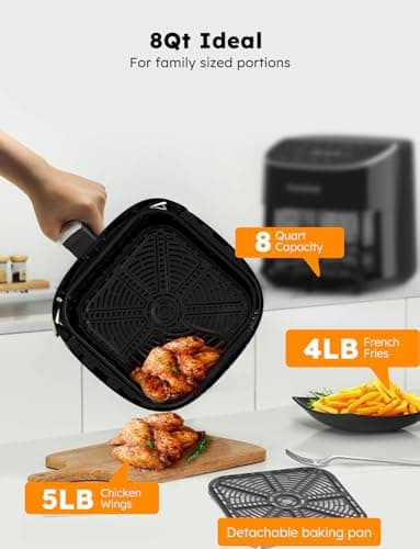 Nuwave Brio Plus 8 Qt Air Fryer, PFAS Free, New & Improved, Digital Touch Screen, Cool White Display, 50°F~400°F in Precise 5°, 5 Cook Functions, 100 Presets & 50 Memory, 3 Wattages 700, 1500, 1800 - Image 5
