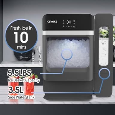 ICEVOKE Countertop Nugget Ice Maker with Side Water Tank, Self-Cleaning Ice Machine with Ice Scoop, 34 lbs/Day Chewable Ice, Ready in 10 Mins, Black - Image 4
