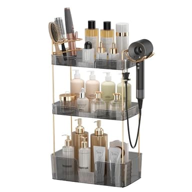 Shuang Qing Elegant Minimalist Bathroom Counter Organizer, 3 Tier - Grey - Image 1