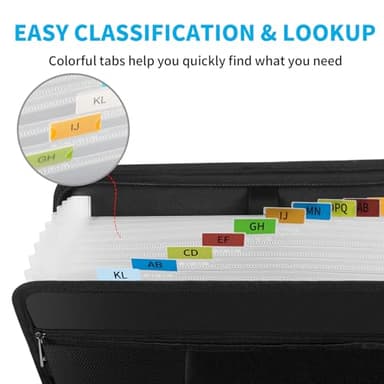 Andyer Accordion File Organizer with Lock, Fireproof Expanding File Folder with Tabs, 13 Pockets Important Document Organizer with Handle, Portable Paperwork Business Organizer, Letter/A4-Size (Black) - Image 8