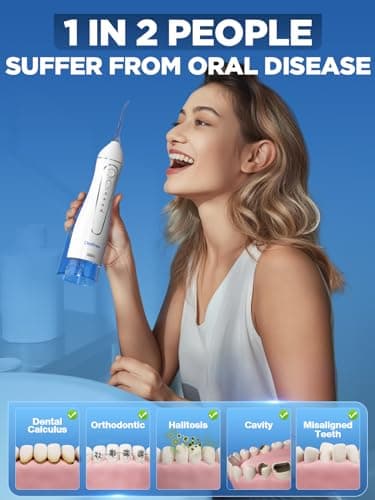 Oralfree Water Dental Flosser Cordless for Teeth Cleaning - 4 Modes Oral Irrigator 300ML Braces Flossers Cleaner, Rechargeable Portable IPX7 Waterproof Powerful Battery for Travel Home - Image 7