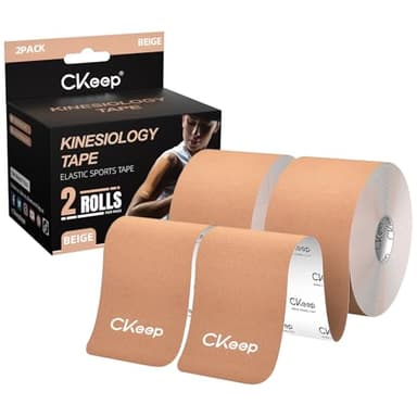 CKeep Uncut Kinesiology Tape(2 Rolls), Original Cotton Elastic Premium Athletic Tape,Latex Free Hypoallergenic, 2inch x 16ft, Beige - Image 1