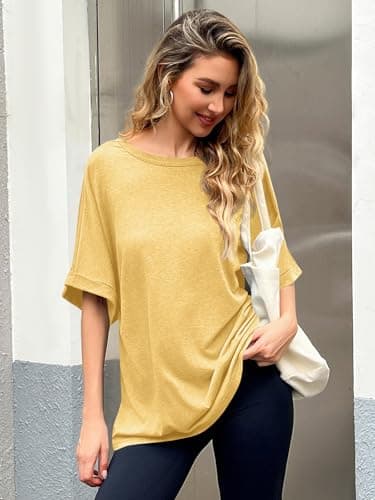 Women Oversized T-Shirt Summer Casual Short Sleeve Loose Tee Tops Yellow - Image 5