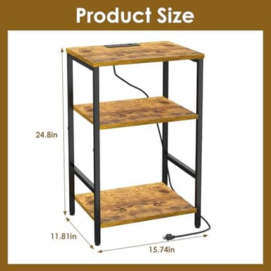 X-cosrack Side Table with Charging Station, End Table with USB Ports and Outlets, Nightstand with Storage Shelves for Small Space, Sofa Couch Table Bedside Table for Living Room Bedroom - Image 3