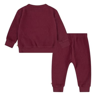 Huggies Waffle Knit Crewneck Sweatshirt and Pants 2-Piece Outfit Set - Image 2