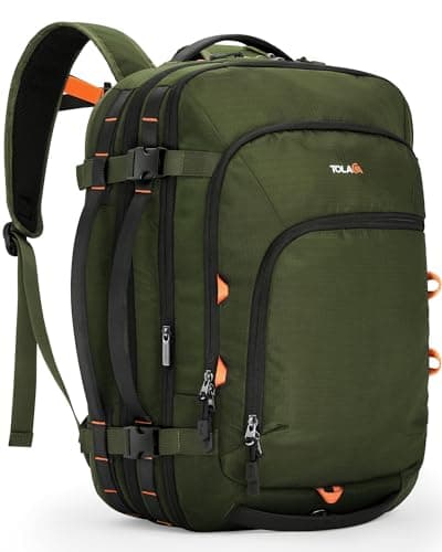 Tolaccea Travel Backpack, TSA Friendly Flight Approved Carry-on Luggage Water-resistant Business Rucksack, Durable Large Computer Bag Daypack Fits 15.6 Inch Laptop, 35-45L Expandable - Green - Image 1