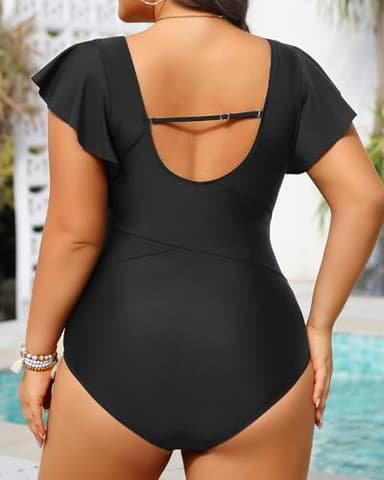 Tempt Me Black Women's Plus Size One Piece Swimsuits - Tummy Control Bathing Suits 2025 Ruffle Swimwear 24W - Image 2