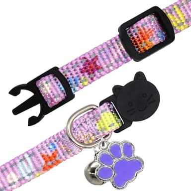 Giecooh 2 Pack Reflective Cat Collar, Breakaway Adjustable Cat Collar with Bells,Safety Buckle Collars for Boys and Girls Cats, Pawprints+Starfish - Image 5