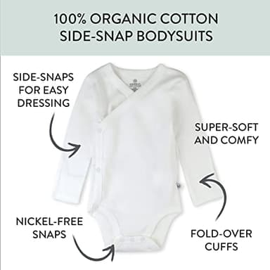 HonestBaby Baby Boys 3-pack Organic Cotton Long Sleeve Side-snap Kimono Bodysuits And Toddler T-Shirt Set, Honestly Pure White, Newborn US - Image 3